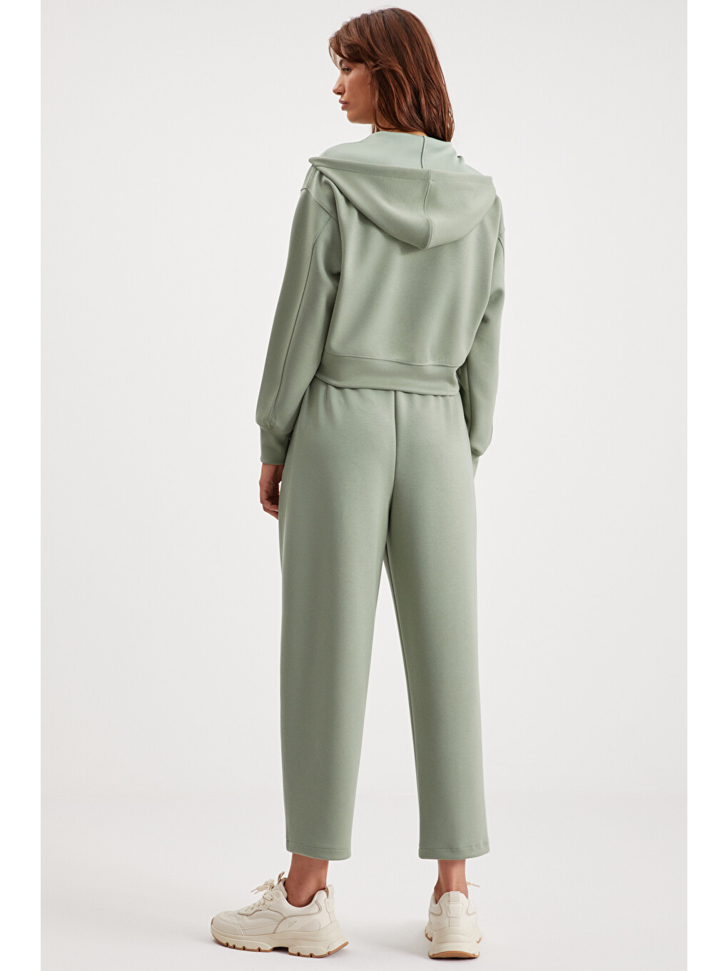 Jıll Kadın Scuba Kumaşlı Kapüşonlu Fermuarlı Aşırı Yumuşak Örme Crop Mint Yeşil Sweatshirt-5