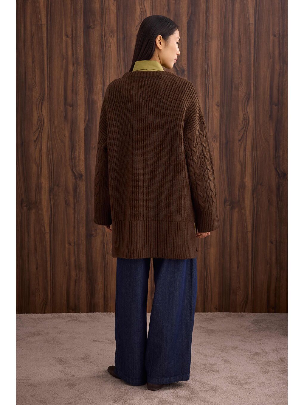 Örgülü Uzun Kazak Kahverengi-4