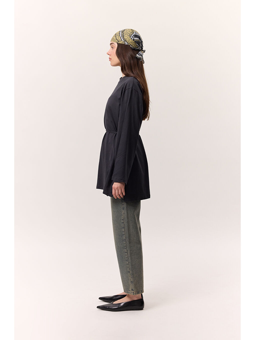 Bağlama Detaylı Oversıze Tshırt Antrasit-4