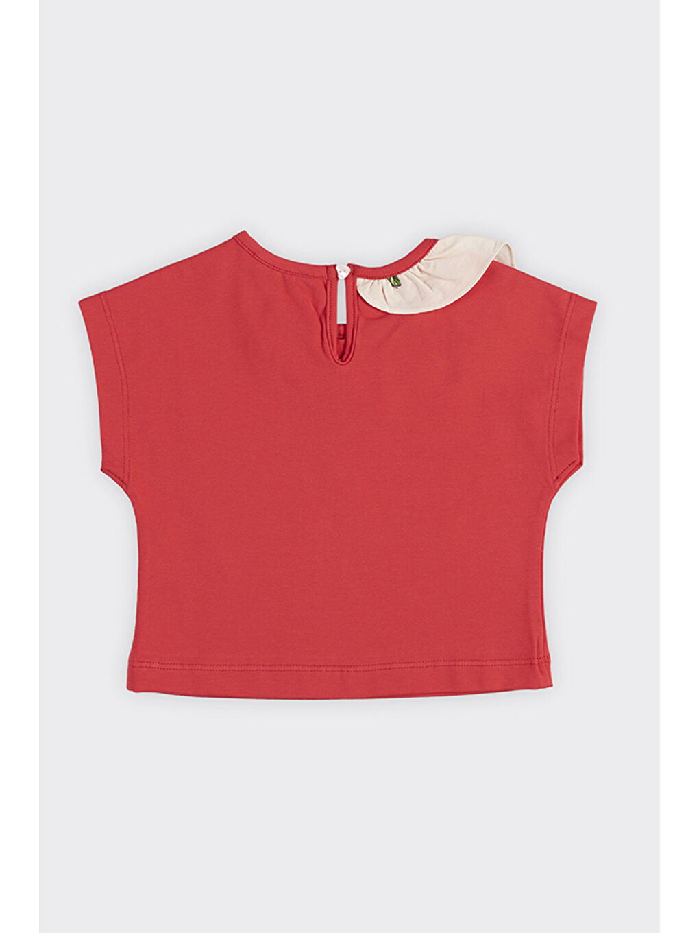 Kız Bebek Yakası Fırfır Detaylı Kırmızı Tişört-2