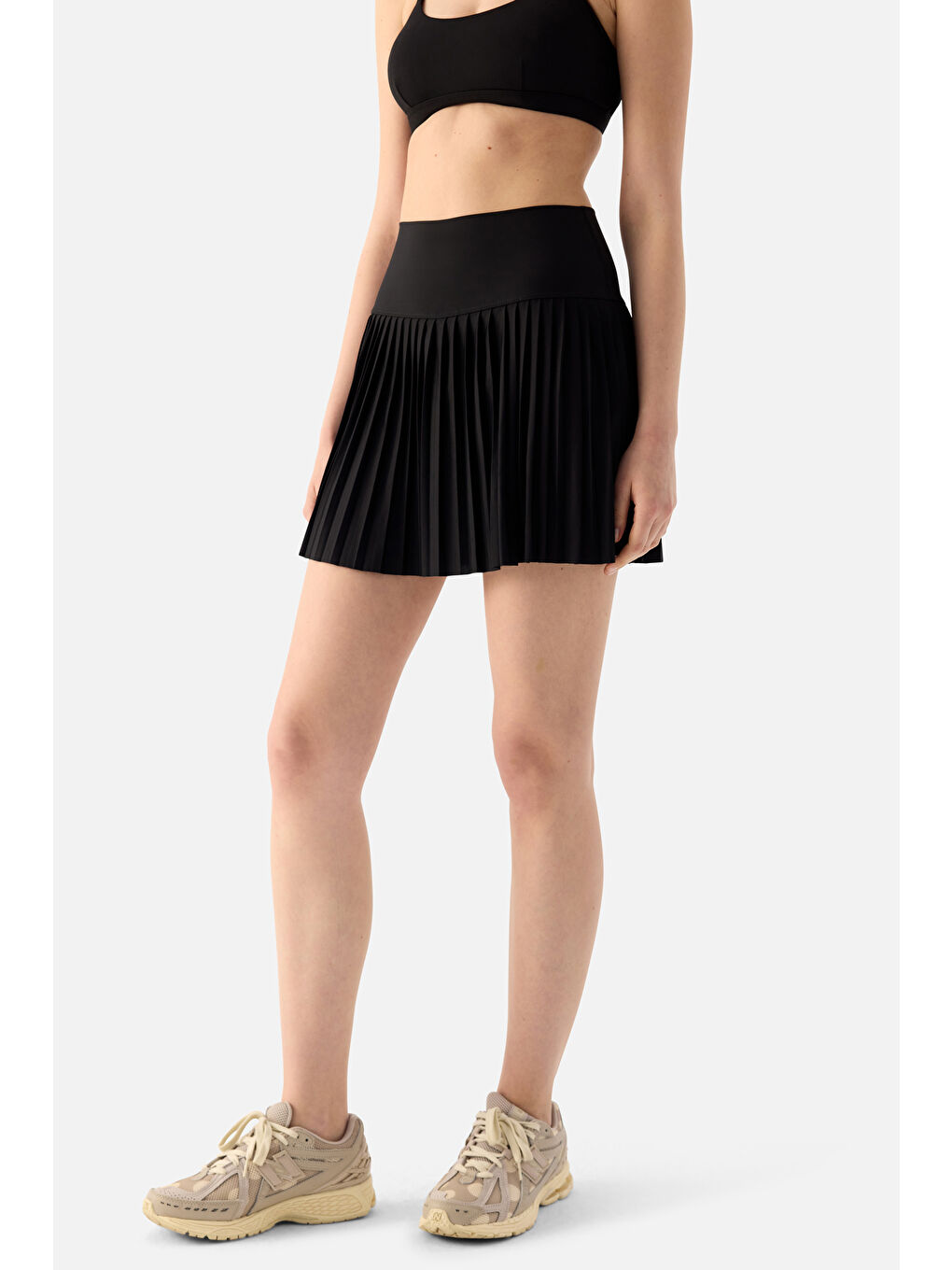 Elira Pilili Siyah Tenis Eteği-4