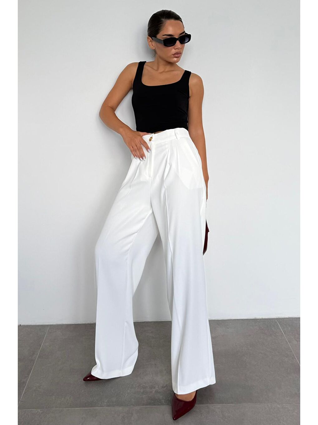 Beyaz Kadın Palazzo Pantolon Mg2525-4