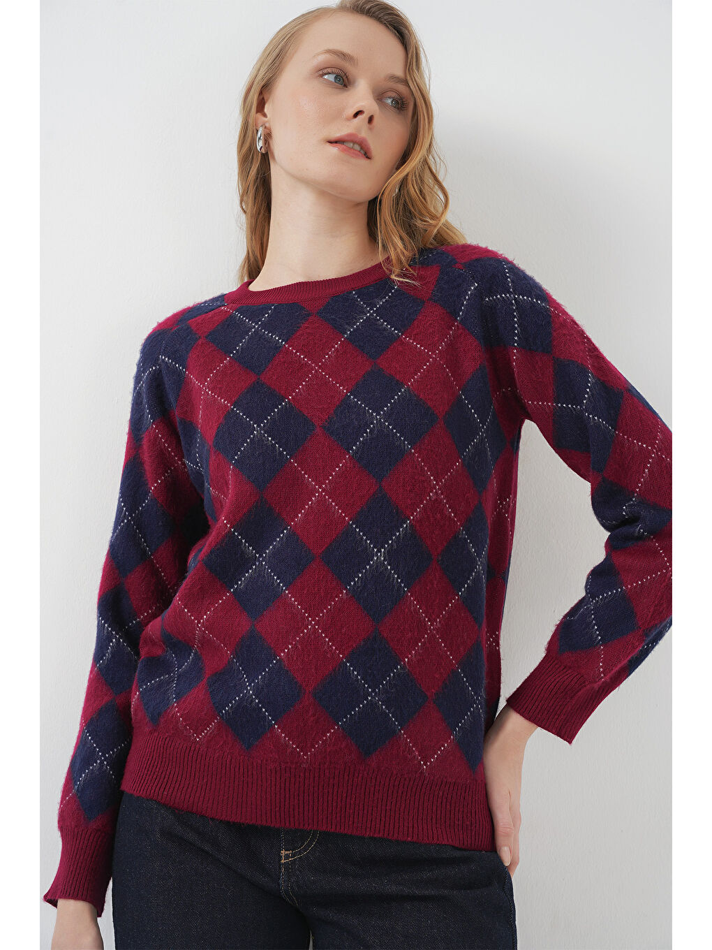 15918 Baklava Desen Triko Kazak - Lacivert