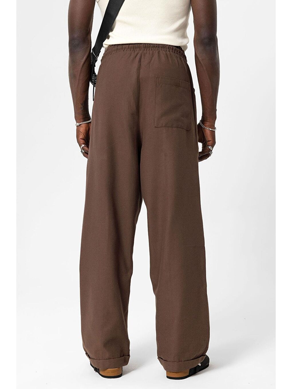 Kahverengi Yan Cepli Baggy Keten Pantolon Kahve-6