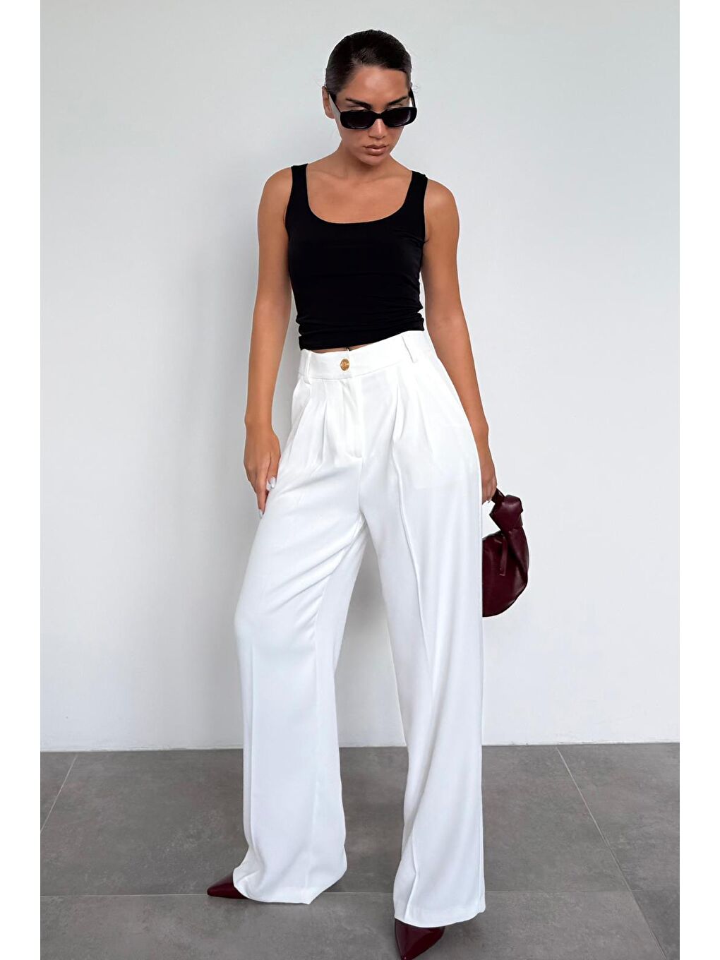 Beyaz Kadın Palazzo Pantolon Mg2525-5