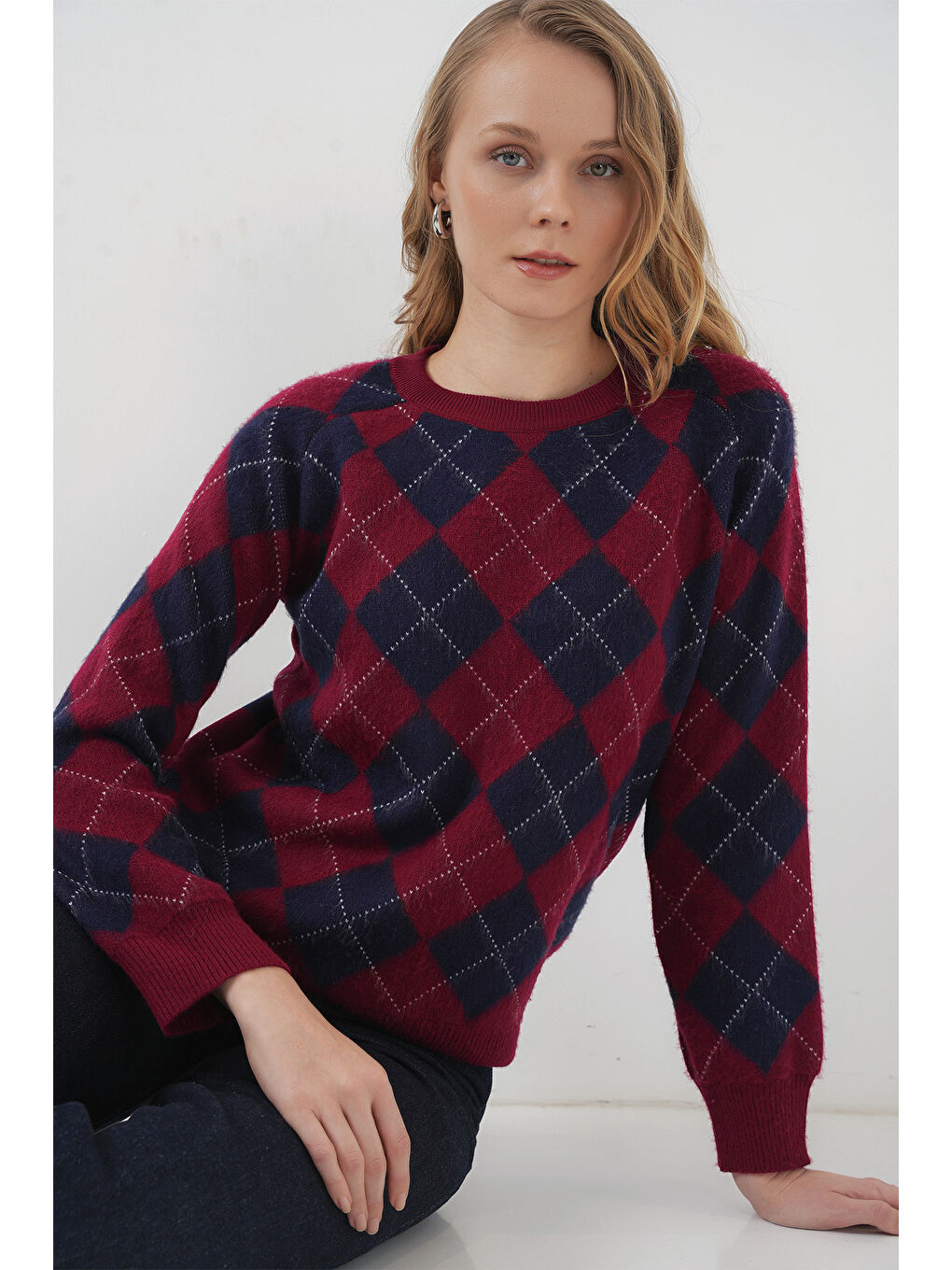 15918 Baklava Desen Triko Kazak - Lacivert-1