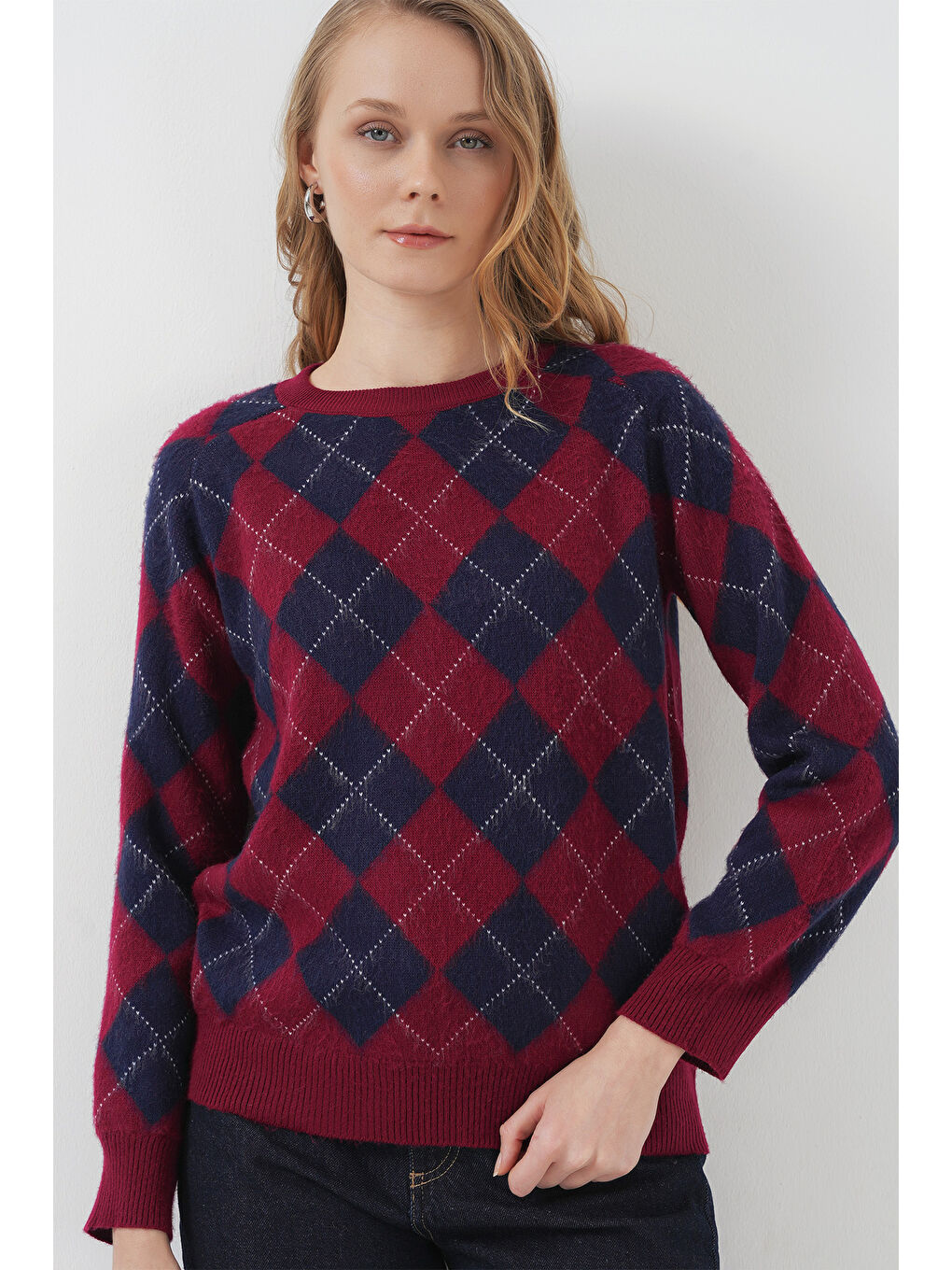 15918 Baklava Desen Triko Kazak - Lacivert-2