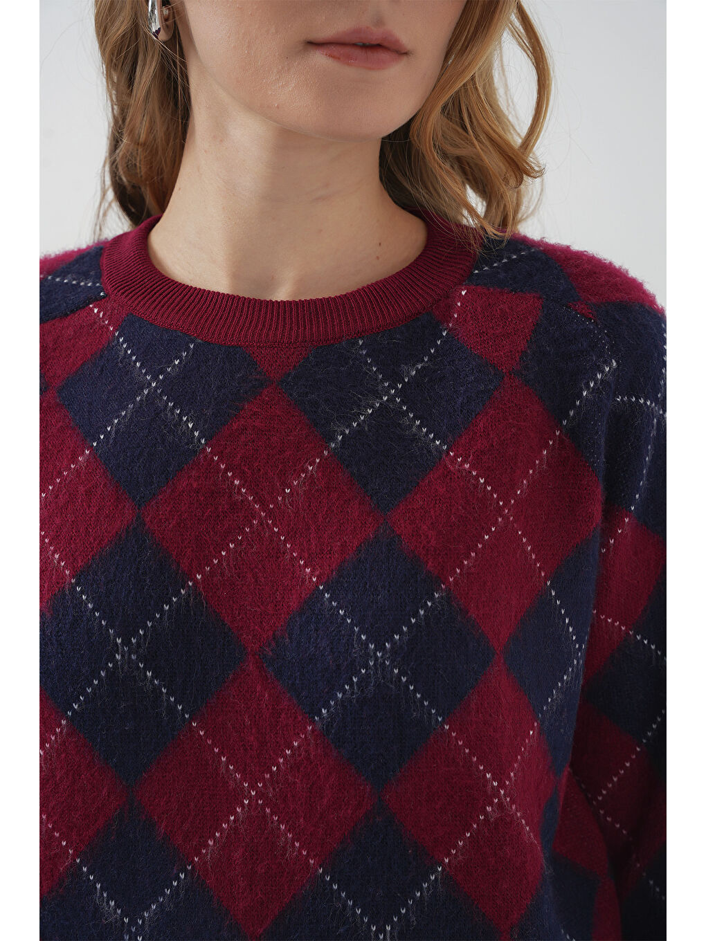 15918 Baklava Desen Triko Kazak - Lacivert-3