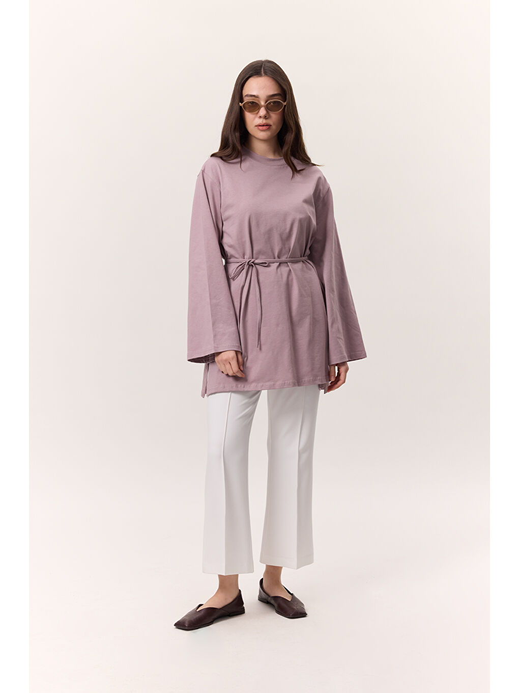 Bağlama Detaylı Oversıze Tshırt Lila-1