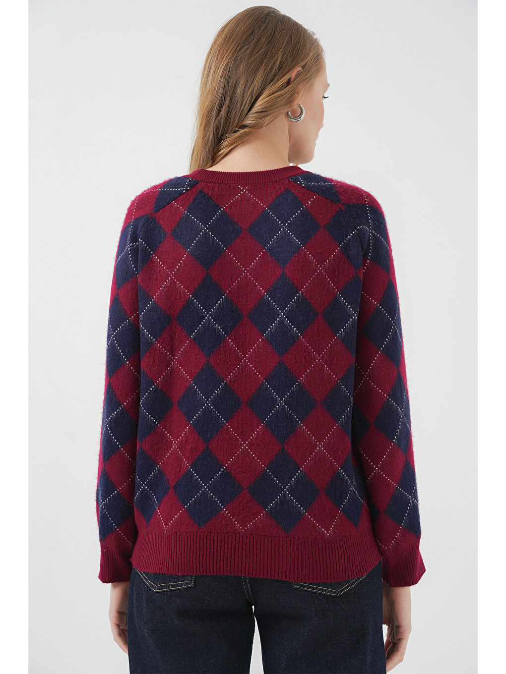 15918 Baklava Desen Triko Kazak - Lacivert-4