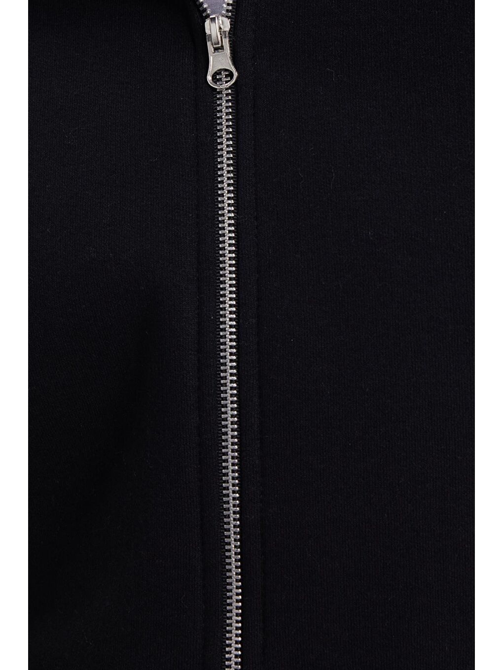 Unisex Relax Fit Rahat Kesim Pamuklu İçi Polarlı Çift Cepli Tam Fermuarlı Siyah Kapüşonlu Sweatshirt-5