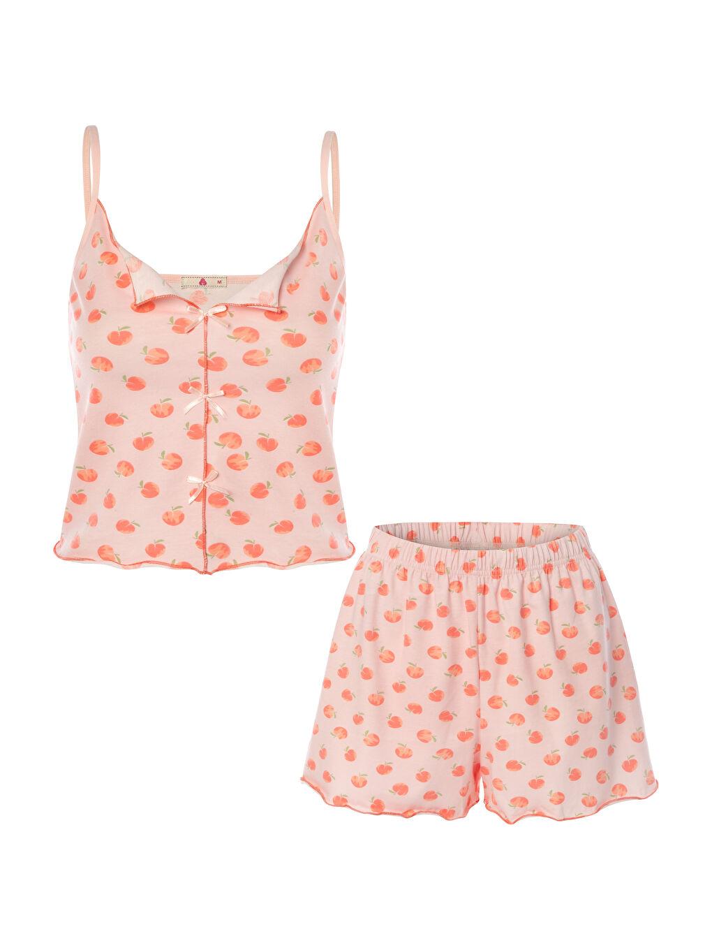 Pembe Kadın İnce Askılı Fiyonklu Pamuklu Şortlu Pijama Takımı