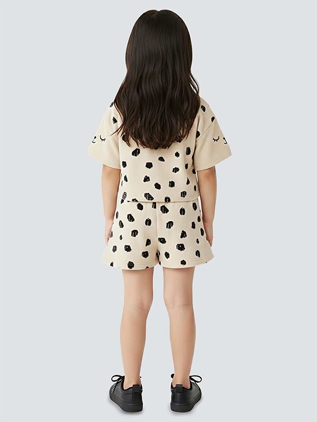 Beyaz Leopar Kız Çocuk Havlu Şort T-shirt Takım-1