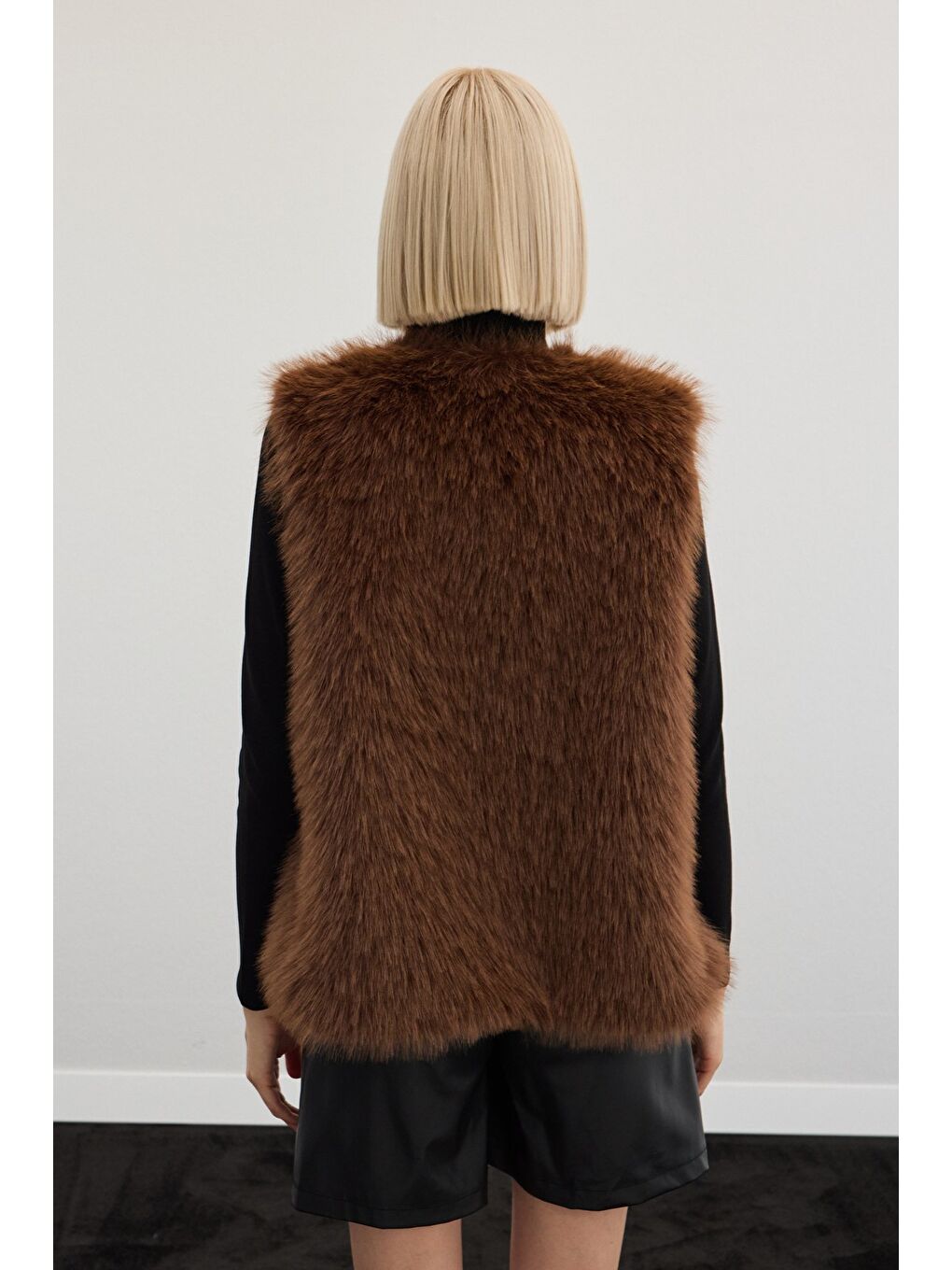 Kahverengi Kolsuz Uzun Yelek - Kahve-7