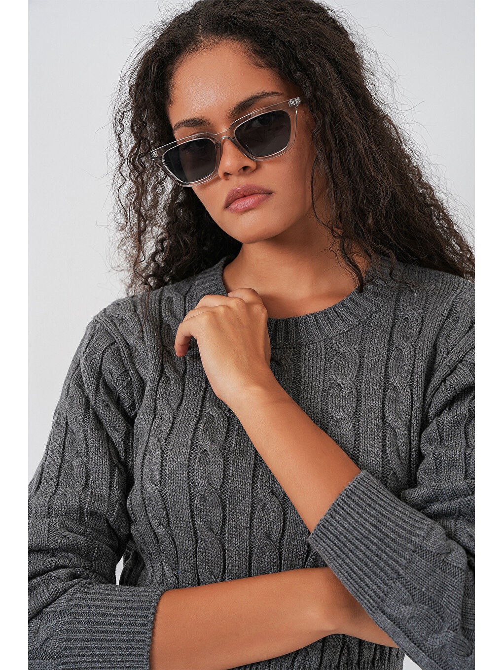 Kadın Kısa Triko Elbise 15943 - Antrasit-3