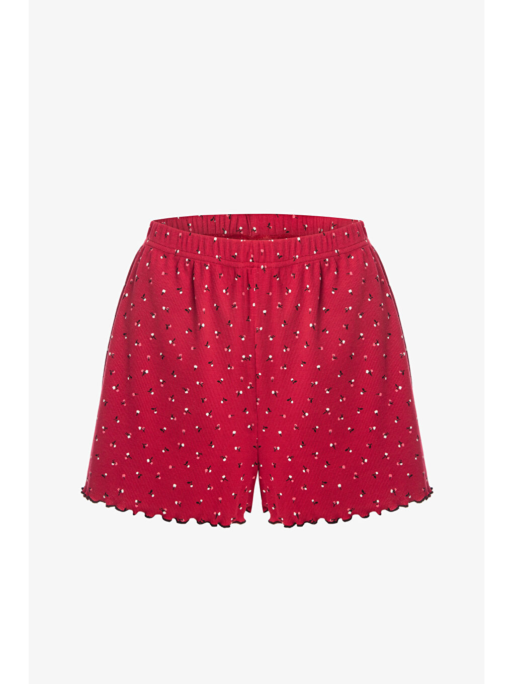 Bordo Kadın İnce Askılı Fiyonklu Pamuklu Şortlu Pijama Takımı-1