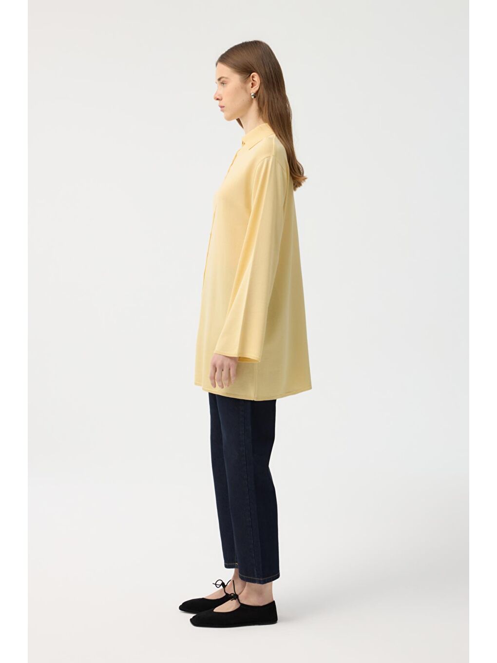 Düğmeli İnce Triko Hırka Sarı-3