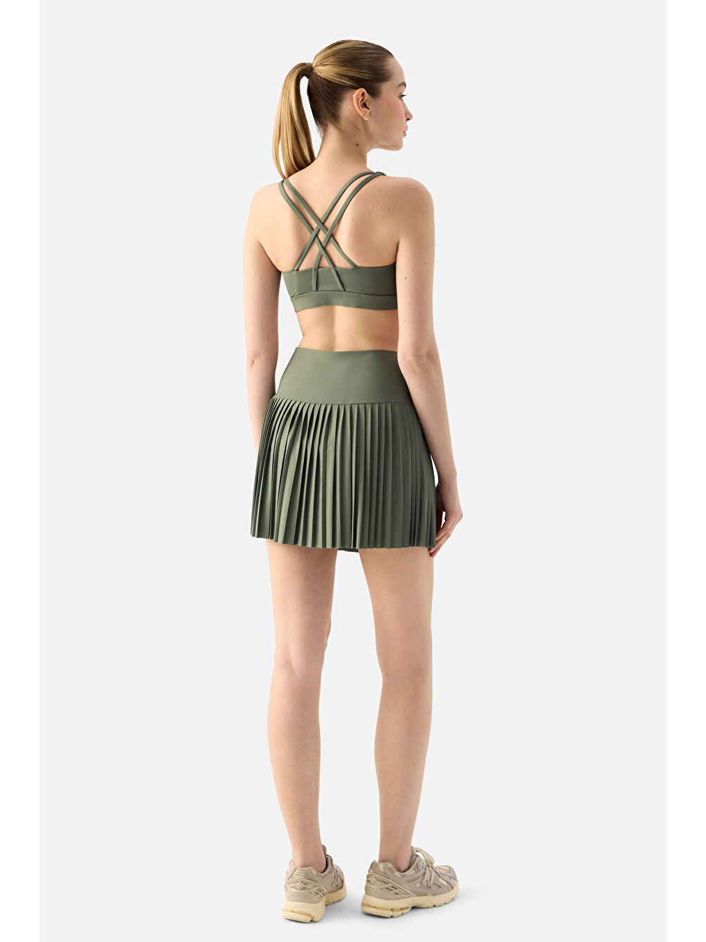 Elira Pilili Yosun Yeşili Tenis Eteği-1