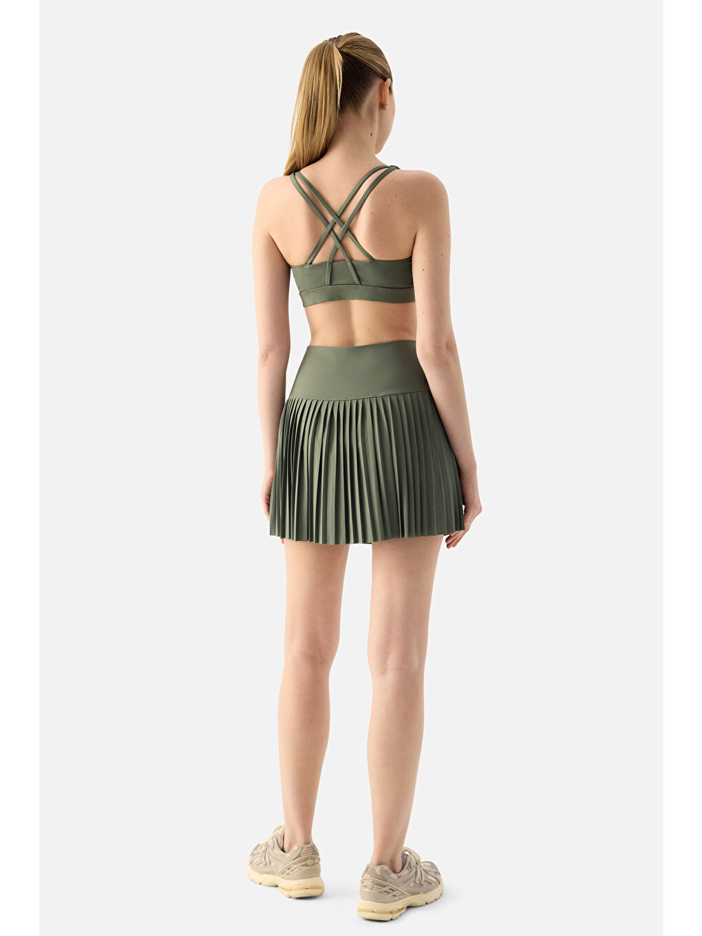 Elira Pilili Yosun Yeşili Tenis Eteği-2
