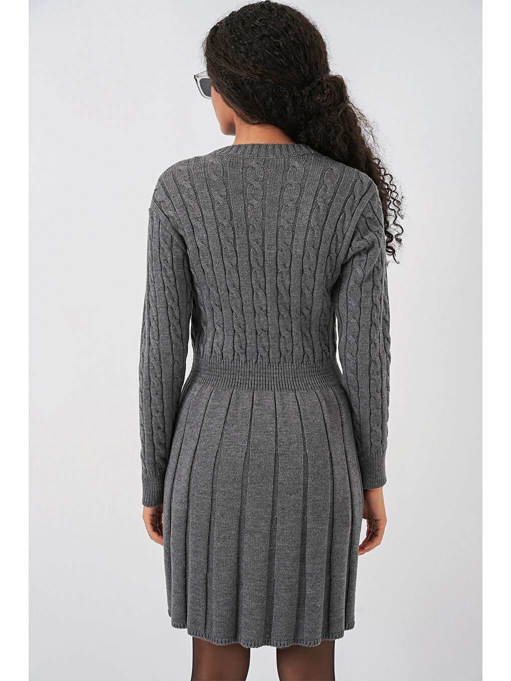 Kadın Kısa Triko Elbise 15943 - Antrasit-5