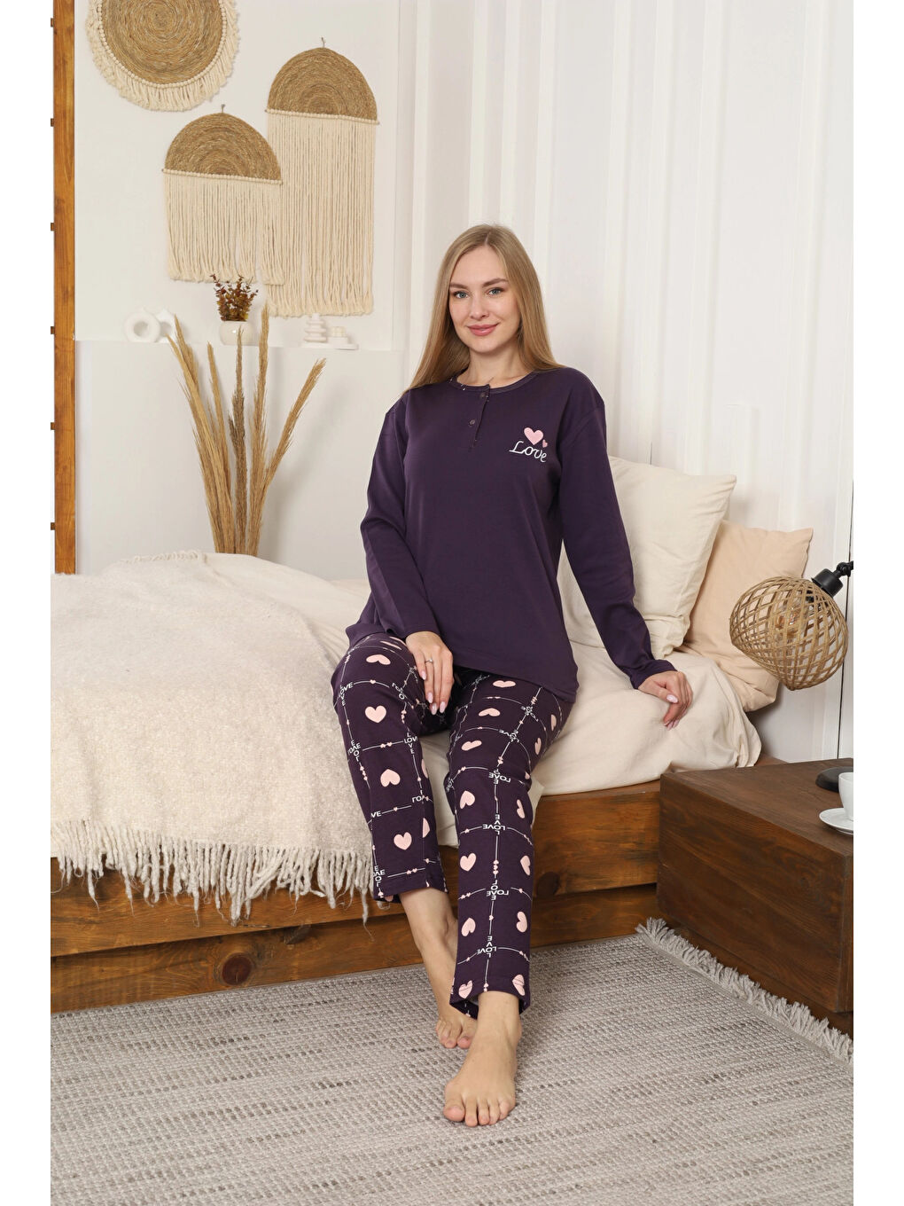 Mor Desenli Kadın Pijama Takımı 10093-1