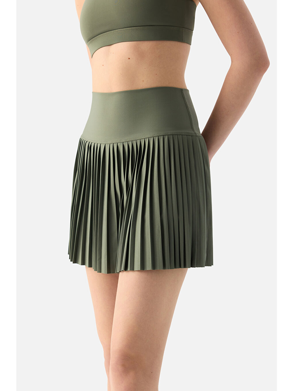 Elira Pilili Yosun Yeşili Tenis Eteği-3