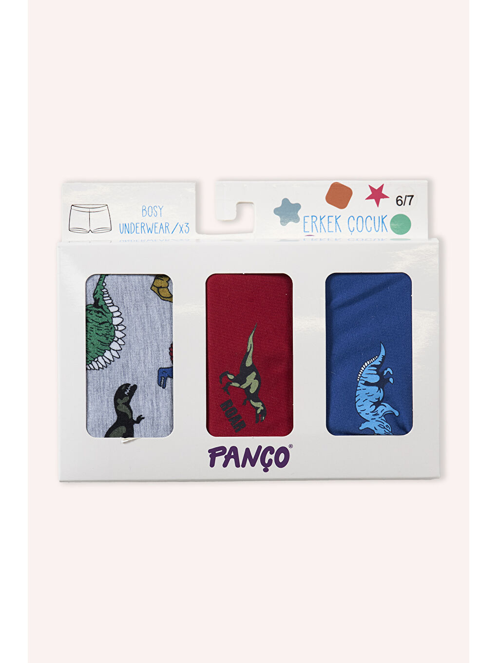 Karışık Erkek Çocuk Dinozor Desenli 3'lü Boxer-1