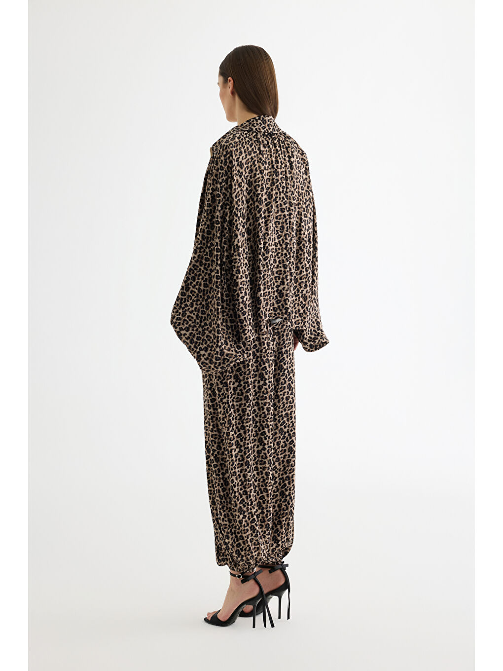 Leopar Desenli Saten Bomber Ceket Kahverengi-1