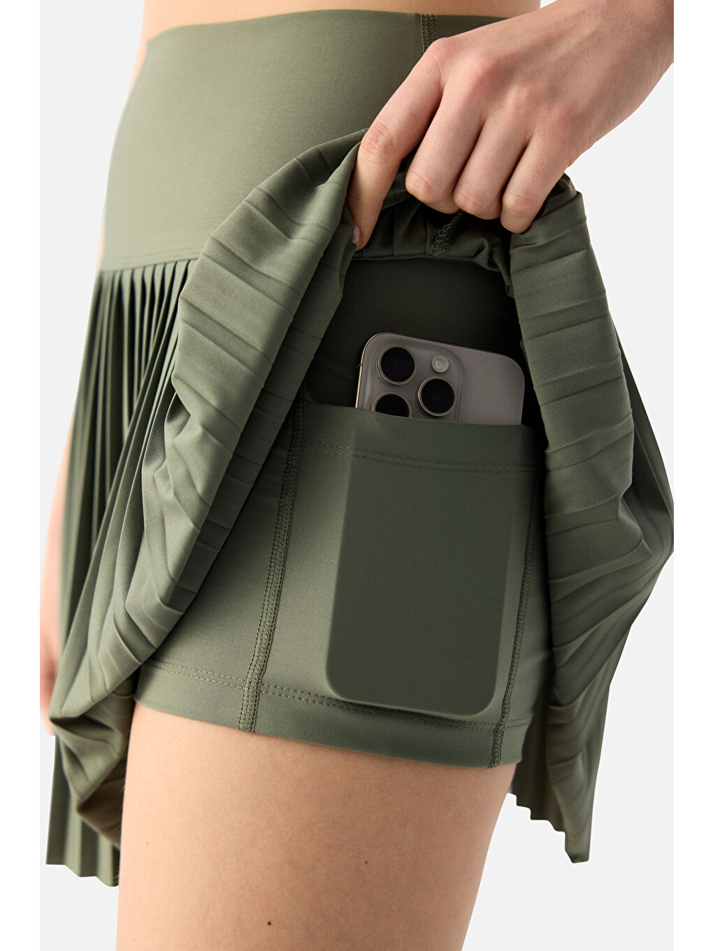 Elira Pilili Yosun Yeşili Tenis Eteği-4