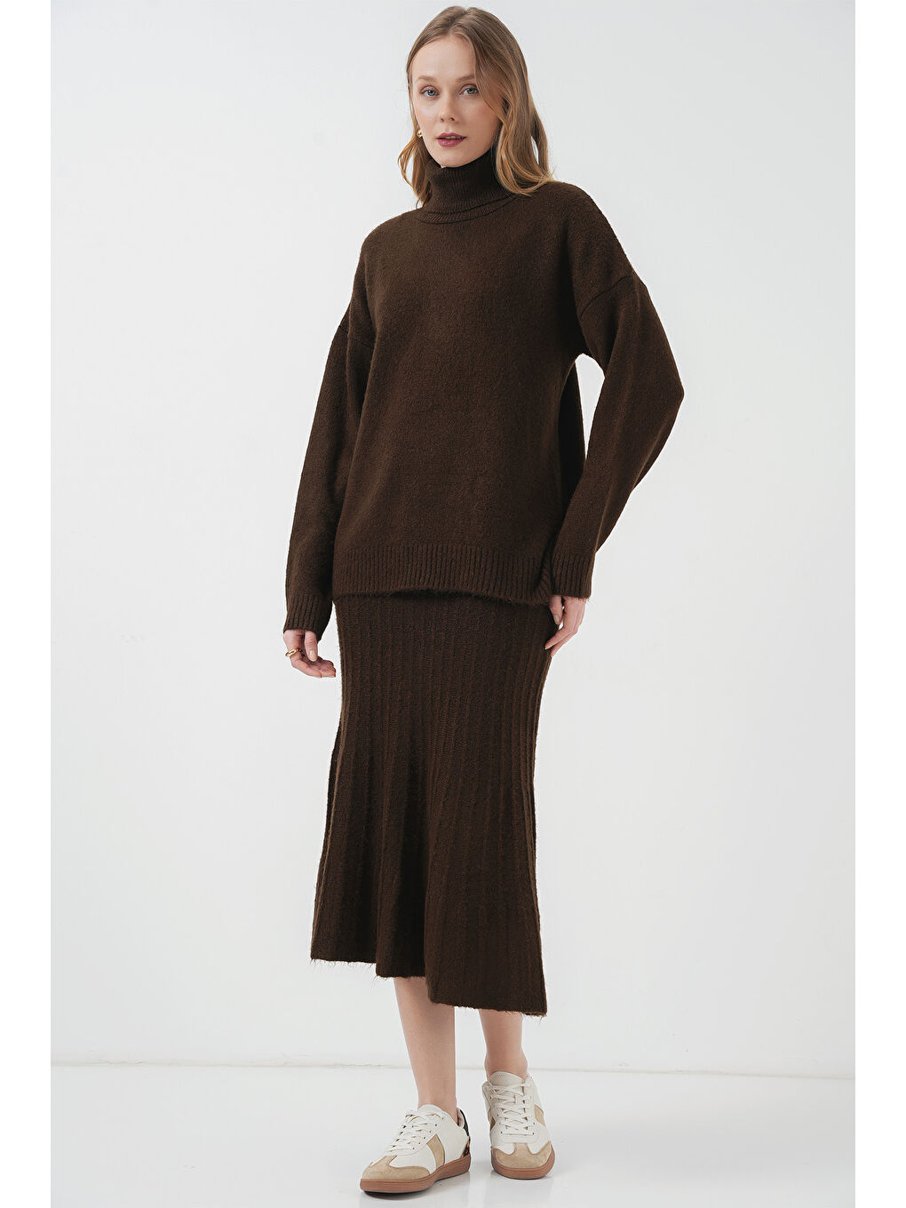 15892 Kazak Etek Triko İkili Takım - Kahverengi-1