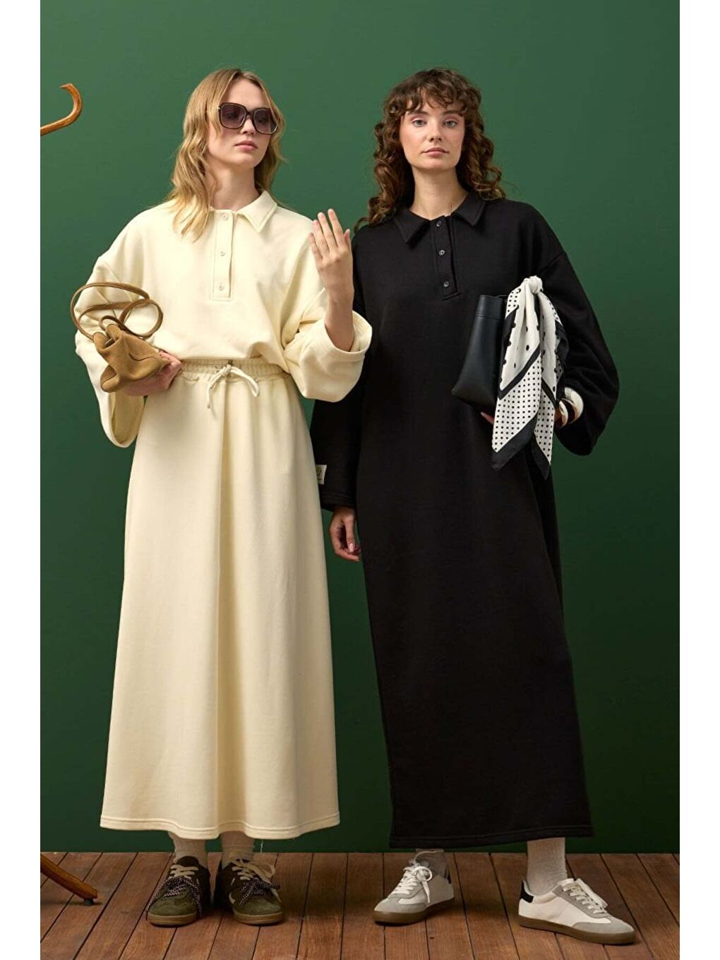 Ekru 3 İplik Yakalı Body & Etek Takım