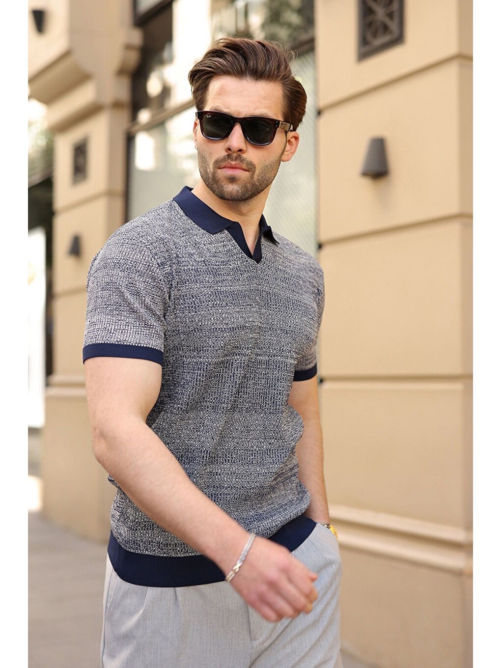 Lacivert Polo Yaka Regular Fit Erkek Triko Tişört E7496