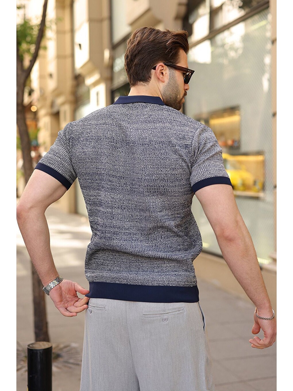 Lacivert Polo Yaka Regular Fit Erkek Triko Tişört E7496-1