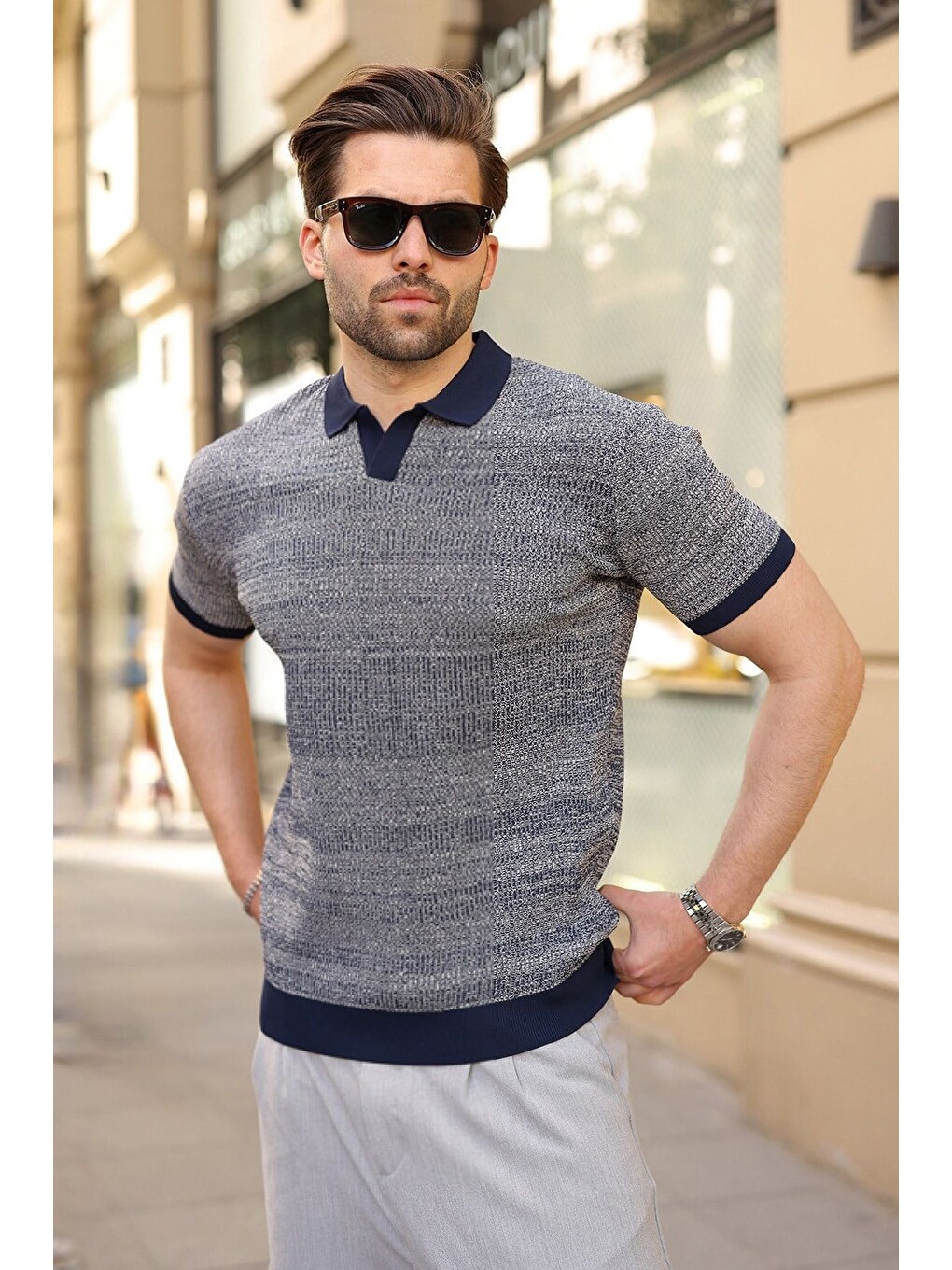 Lacivert Polo Yaka Regular Fit Erkek Triko Tişört E7496-3