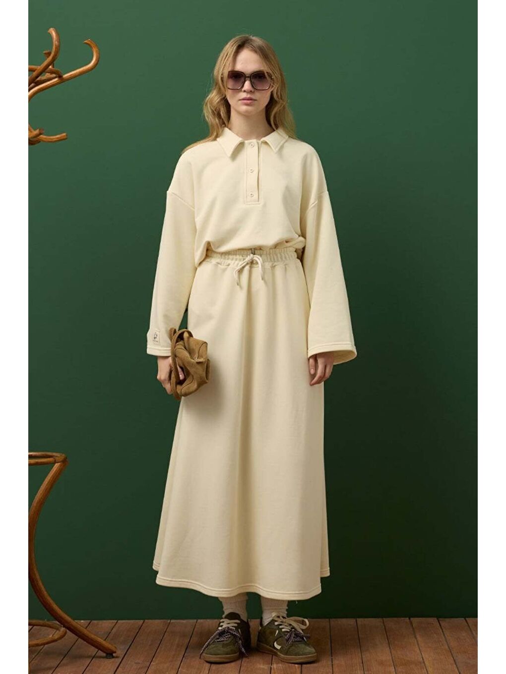 Ekru 3 İplik Yakalı Body & Etek Takım-1