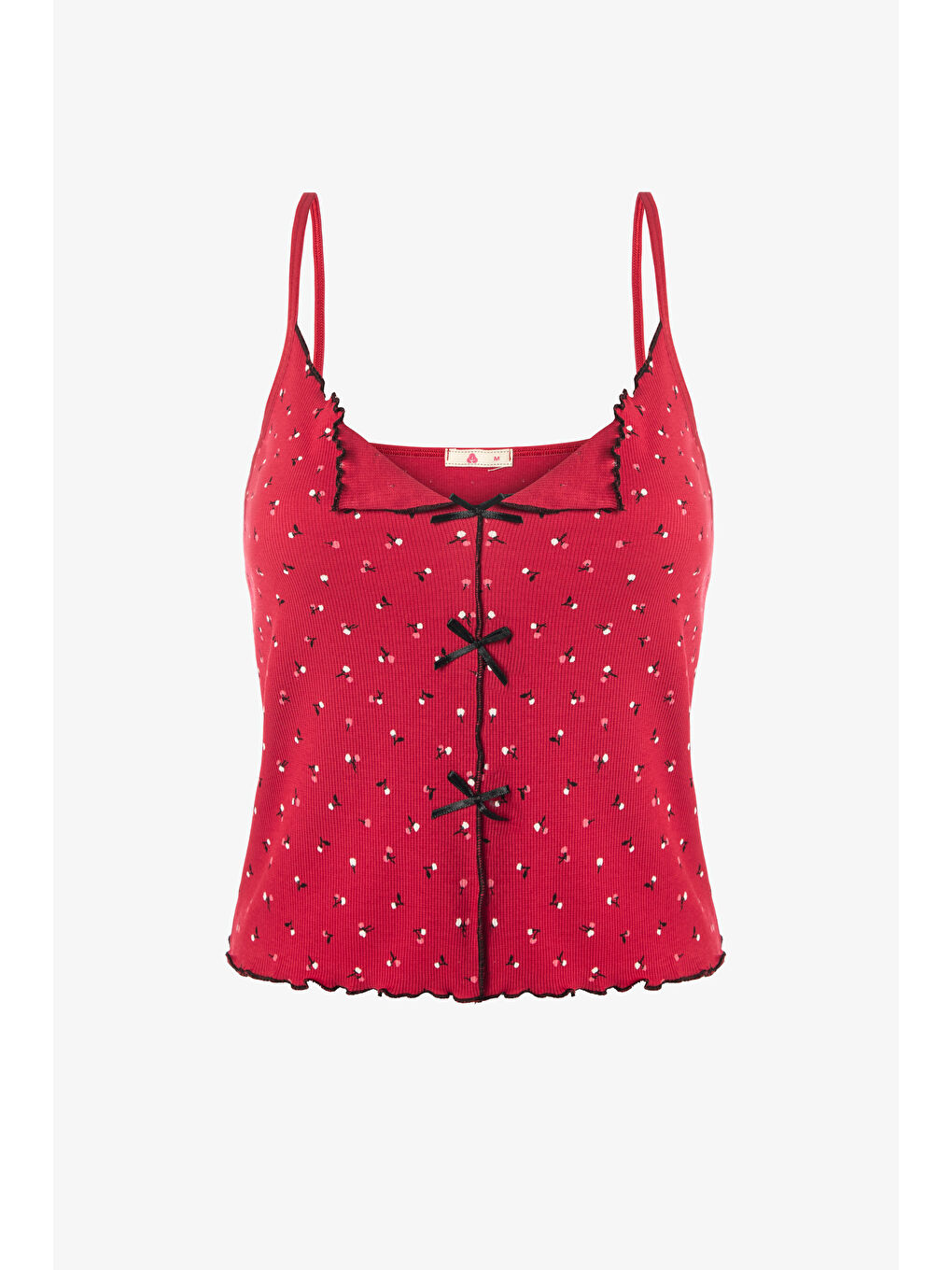 Bordo Kadın İnce Askılı Fiyonklu Pamuklu Şortlu Pijama Takımı-2