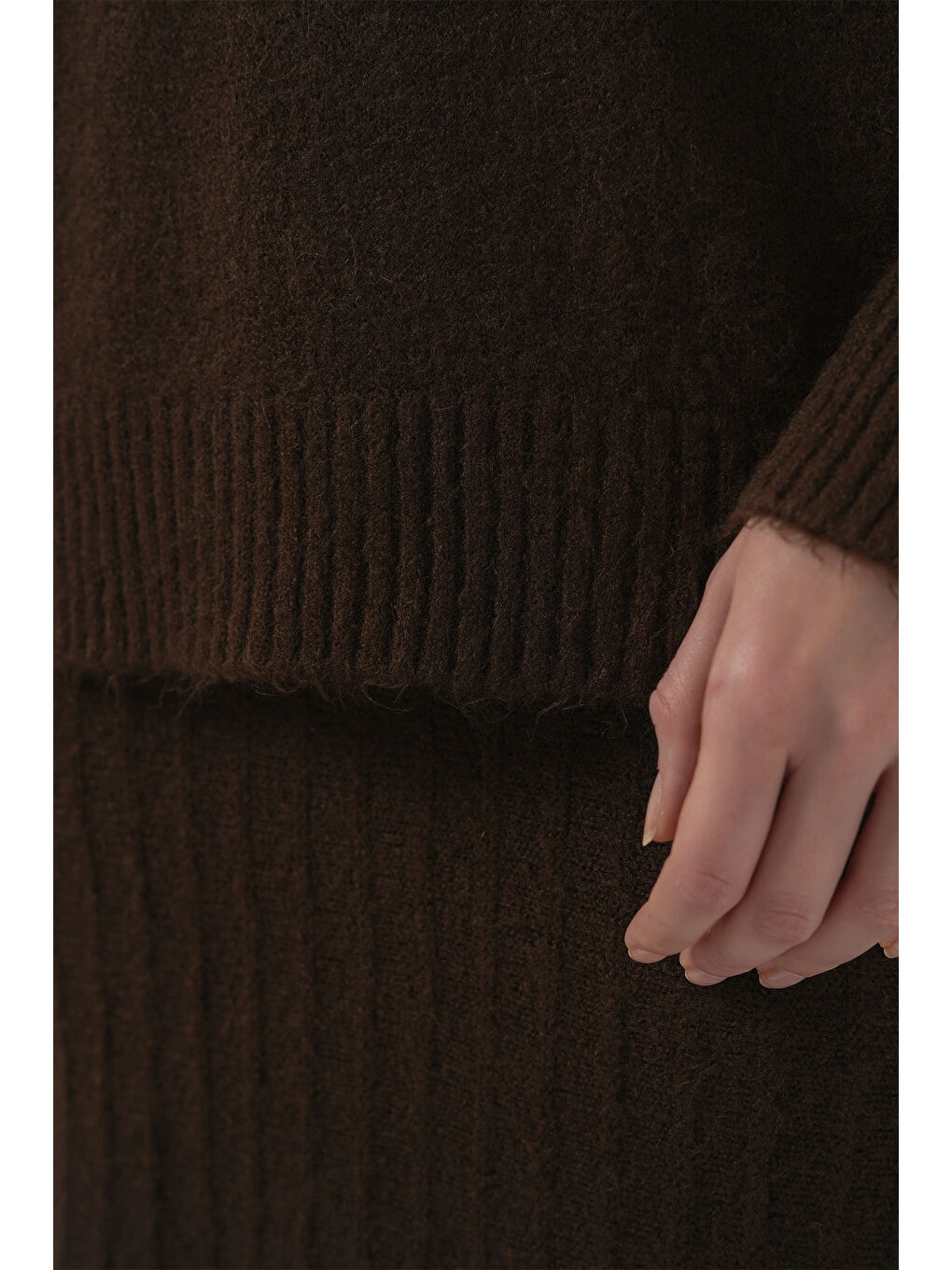 15892 Kazak Etek Triko İkili Takım - Kahverengi-5