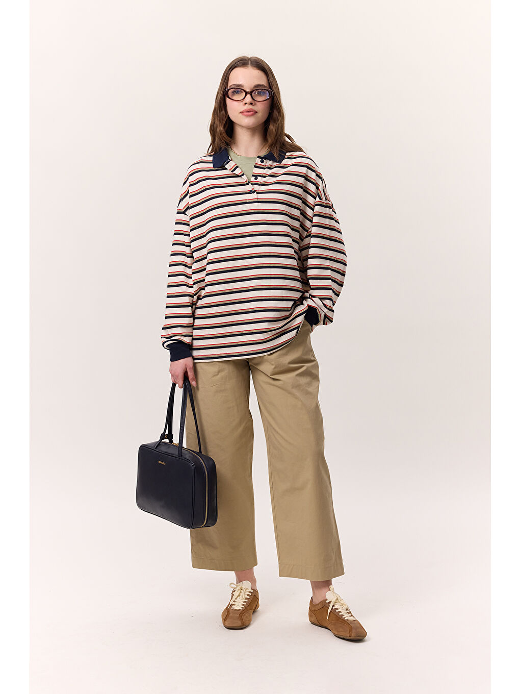 Polo Yaka Çizgili Sweatshırt Lacivert-2