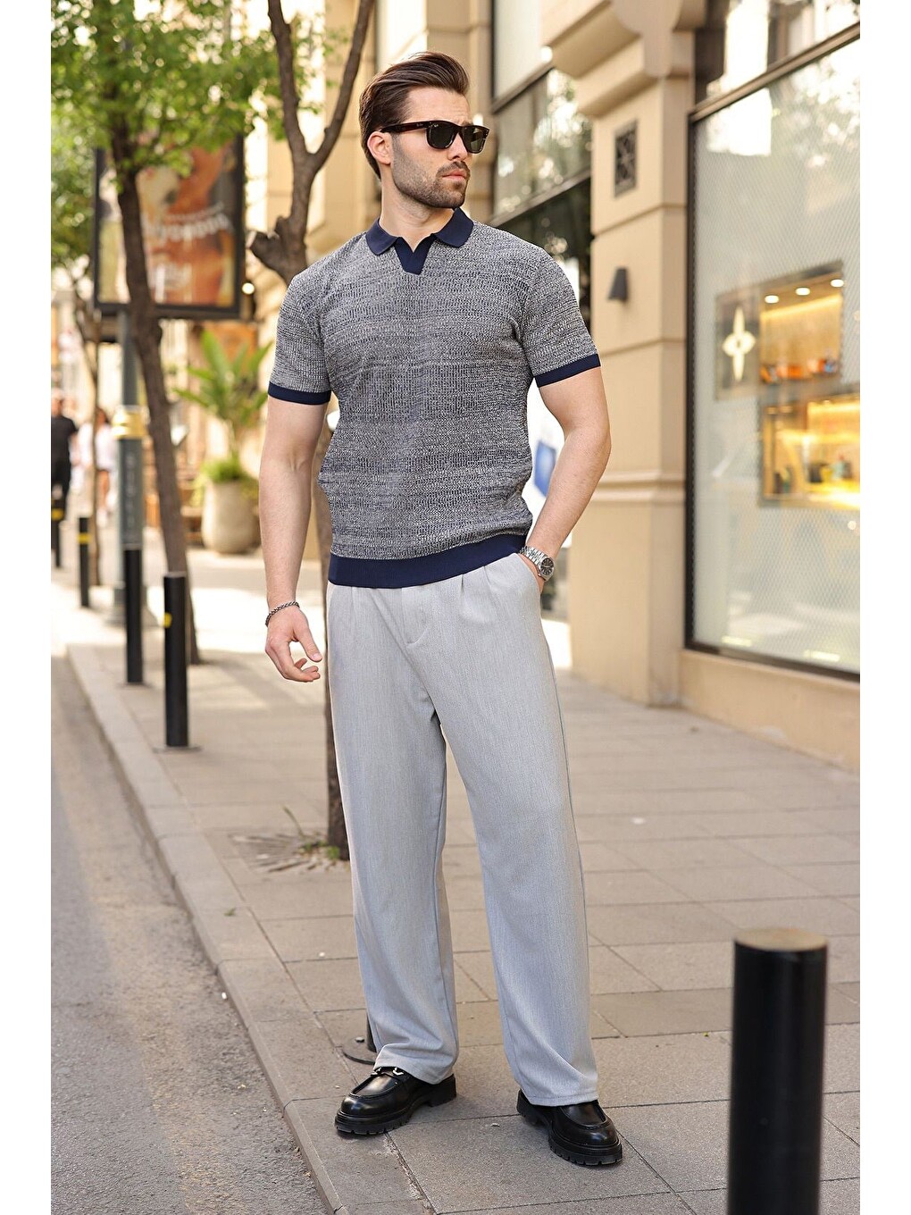 Lacivert Polo Yaka Regular Fit Erkek Triko Tişört E7496-4