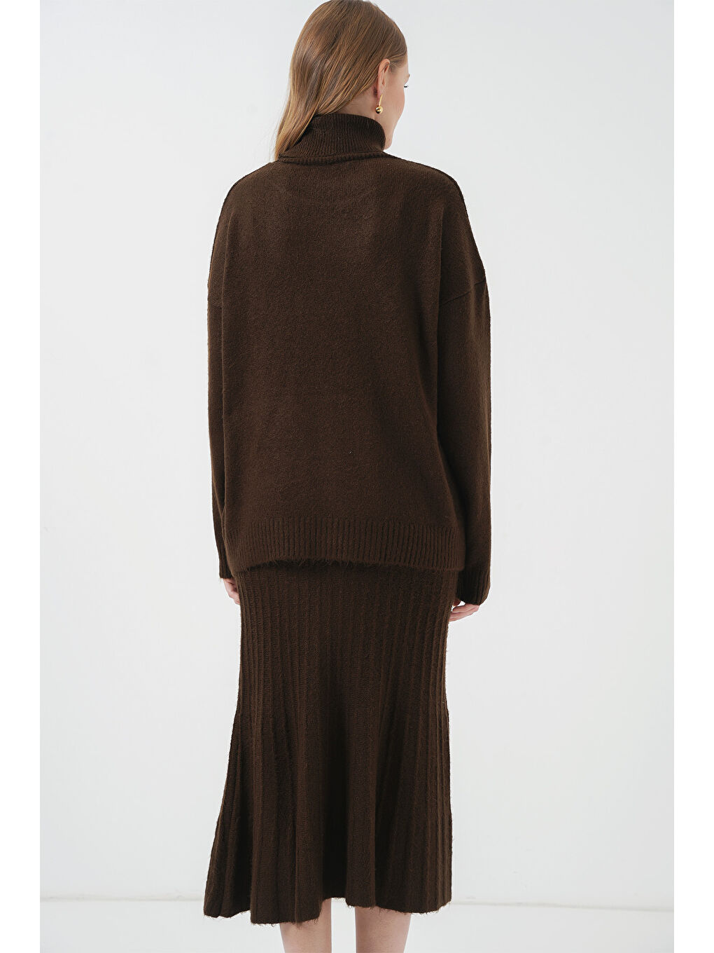 15892 Kazak Etek Triko İkili Takım - Kahverengi-6