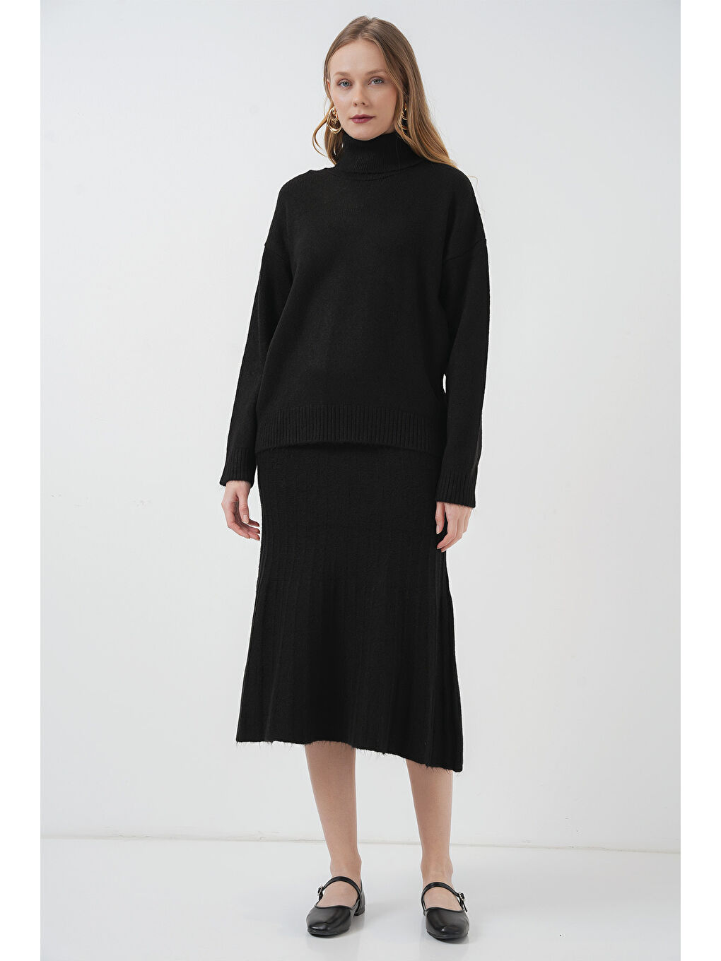 15892 Kazak Etek Triko İkili Takım - Siyah-1