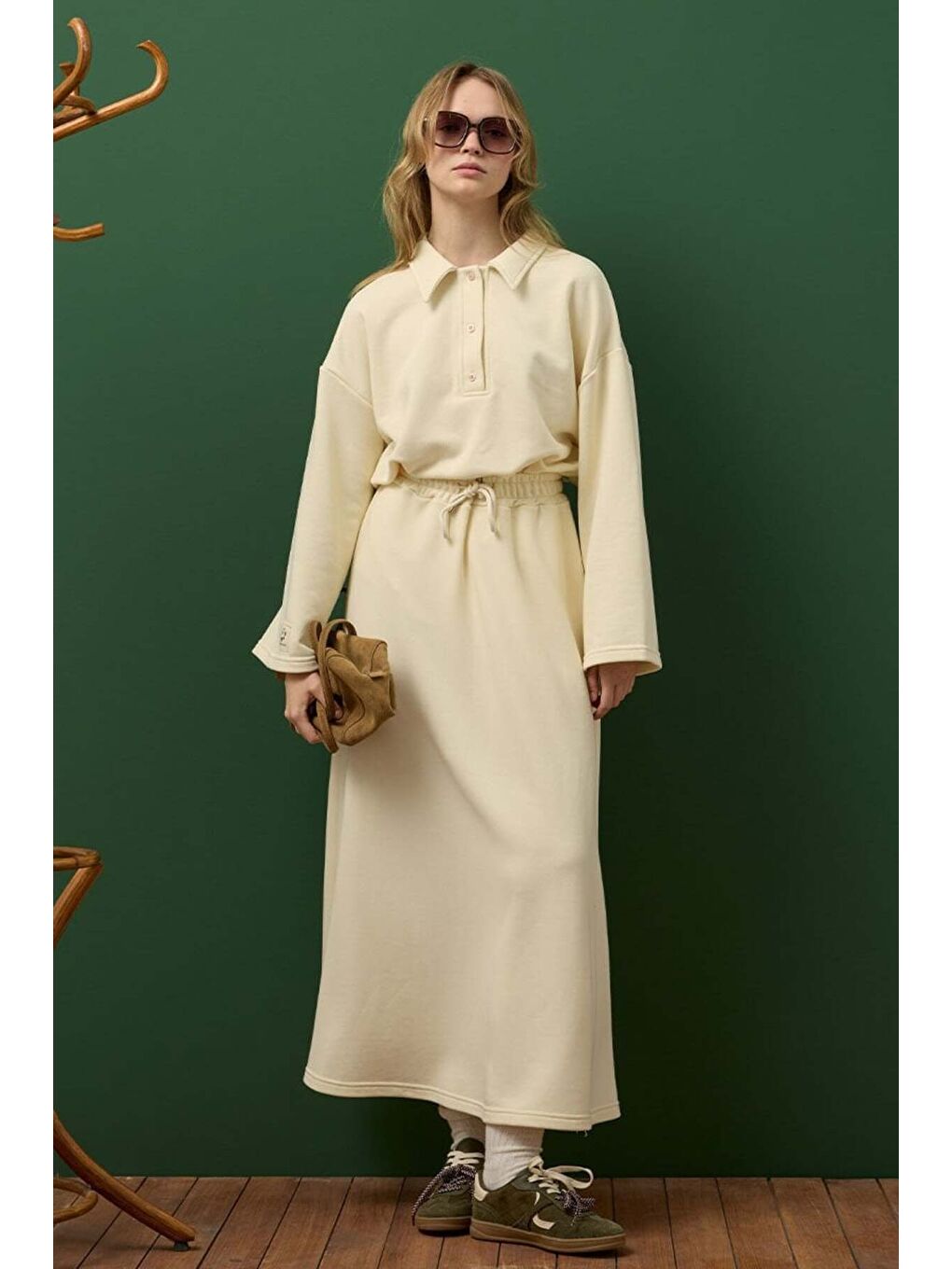 Ekru 3 İplik Yakalı Body & Etek Takım-2