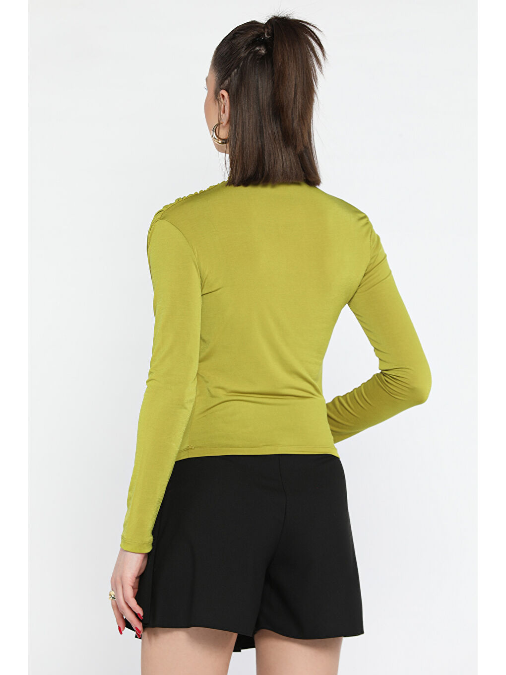 Yeşil Omuz Ve Bel Drapeli Kadın Bluz-2