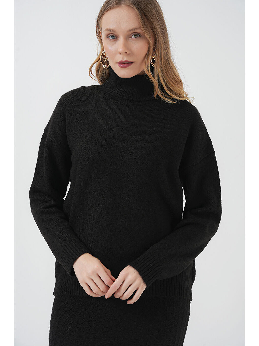 15892 Kazak Etek Triko İkili Takım - Siyah-2