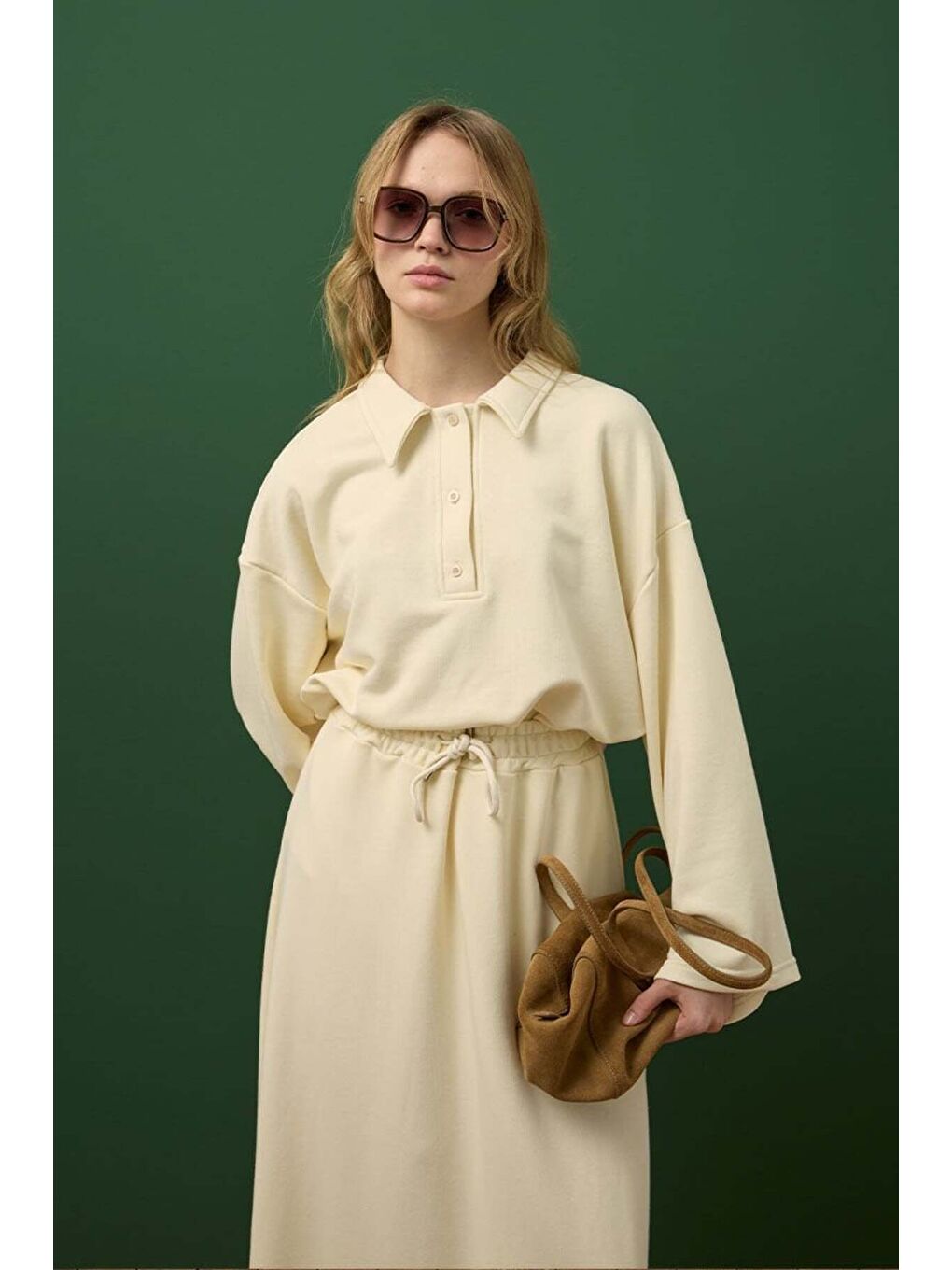 Ekru 3 İplik Yakalı Body & Etek Takım-3