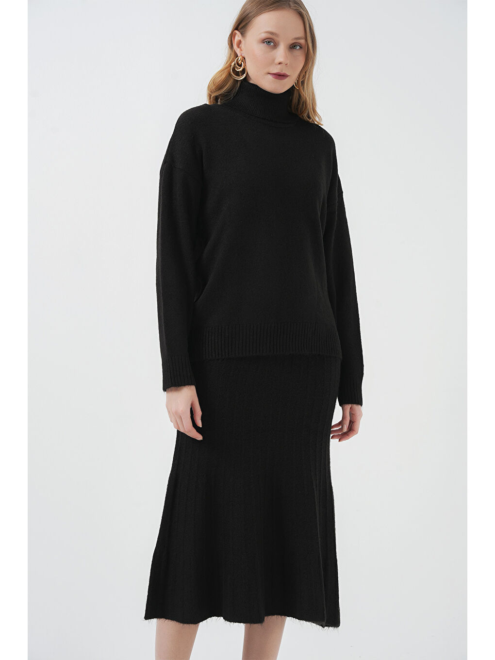 15892 Kazak Etek Triko İkili Takım - Siyah-3