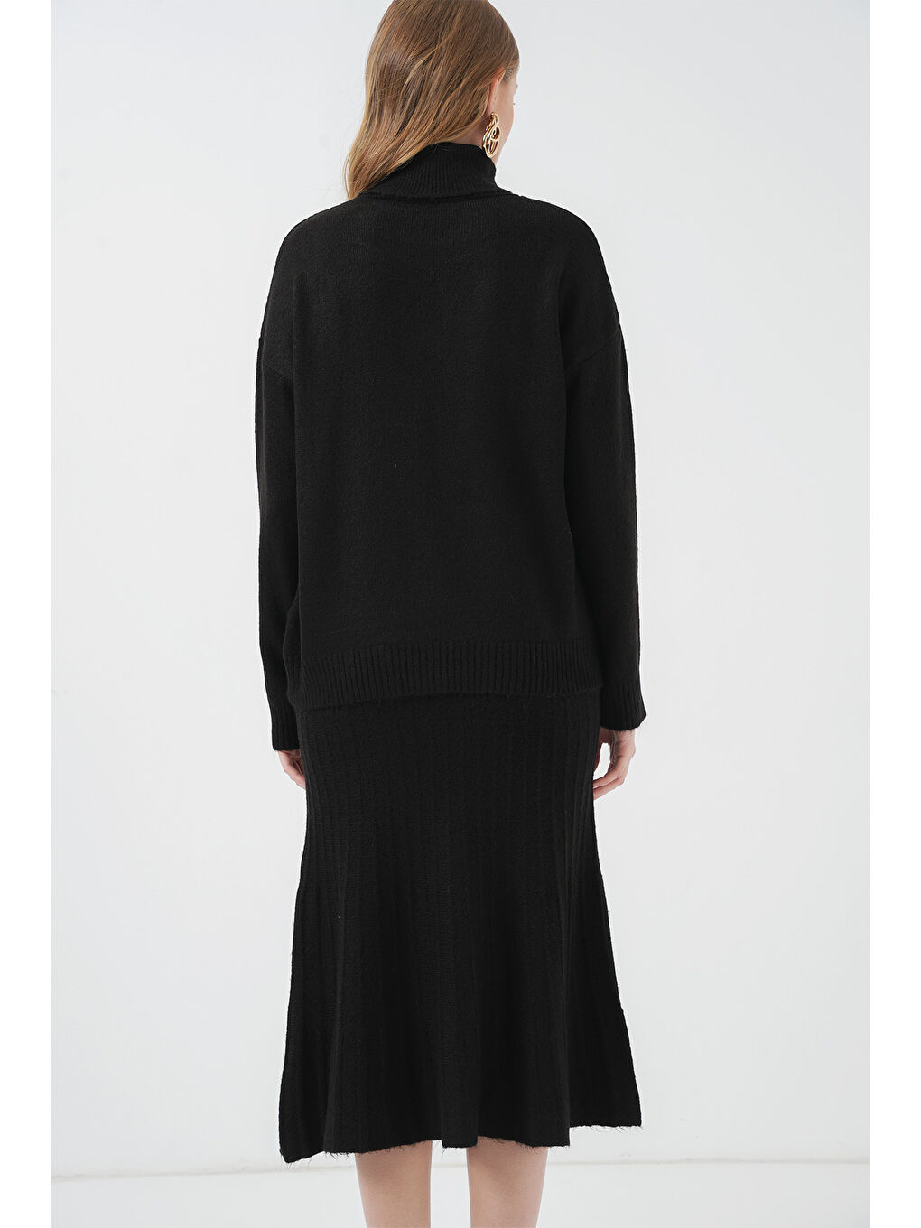 15892 Kazak Etek Triko İkili Takım - Siyah-5