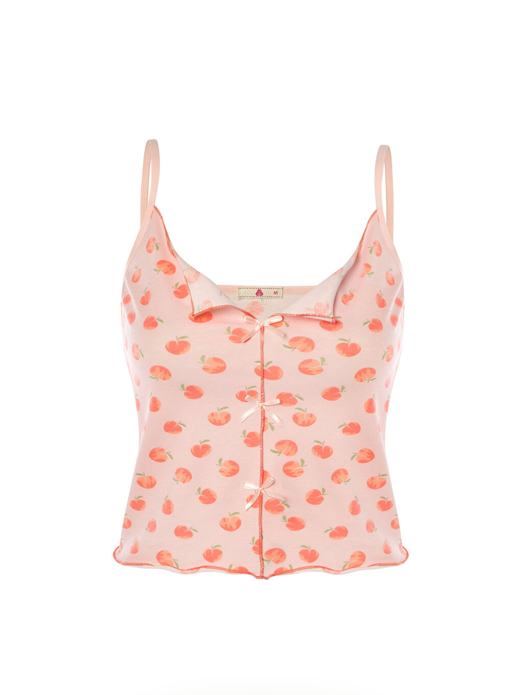 Pembe Kadın İnce Askılı Fiyonklu Pamuklu Şortlu Pijama Takımı-1