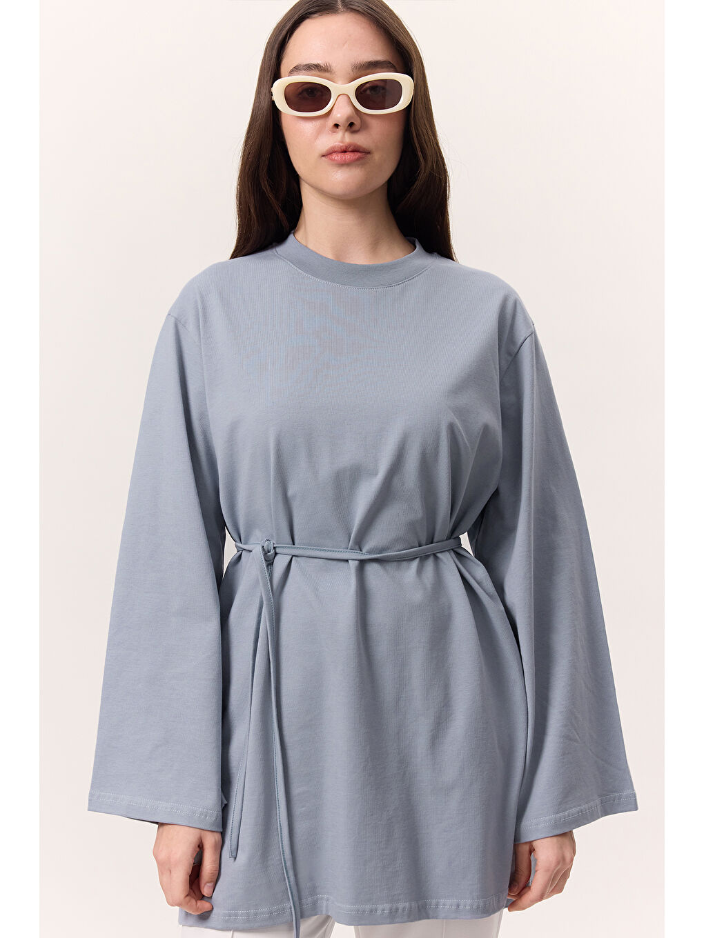 Bağlama Detaylı Oversıze Tshırt Mavi