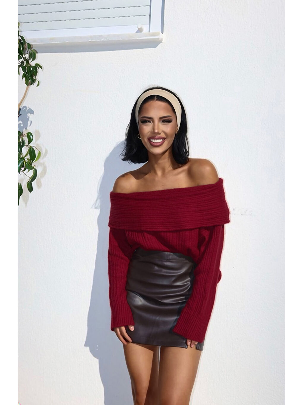 Bordo Omzu Açık Fitilli Triko Kazak F-040-4